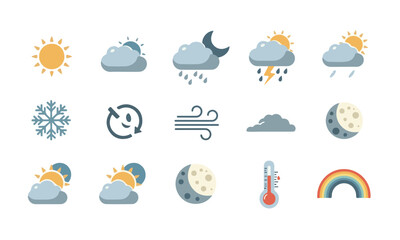 Flat Style Weather and Meteorological Icons Set