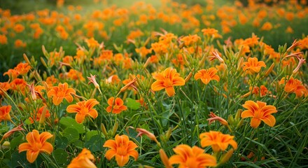Orange flowers field