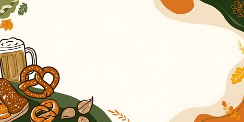 Pretzels, bread, and beer mug in Oktoberfest themed illustration, perfect for festival poster, social media