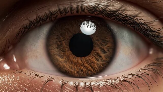 Captivating close up of a human eye reflecting light, symbolizing vision, insight, and deep perception in stunning detail
