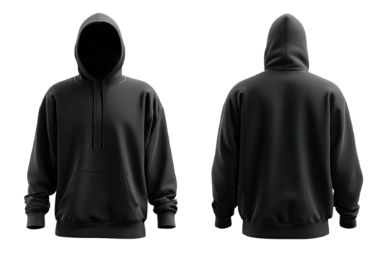 Front and back view of a dark gray hoodie