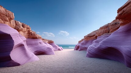 Surreal Beach Landscape with Pixelated Rock Formations and Azure Sky Pixel Art Style