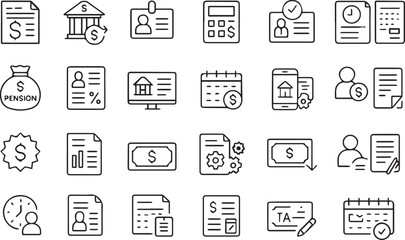Money and business management colorful icons set collection. Corporate financial transactions control mega pack of flat line symbols pixel perfect Isolated vector illustrations Editable stroke
