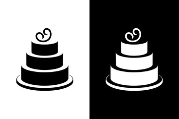 Holiday Cake Icon Silhouette. Festive Party Symbol Black and White Vector
