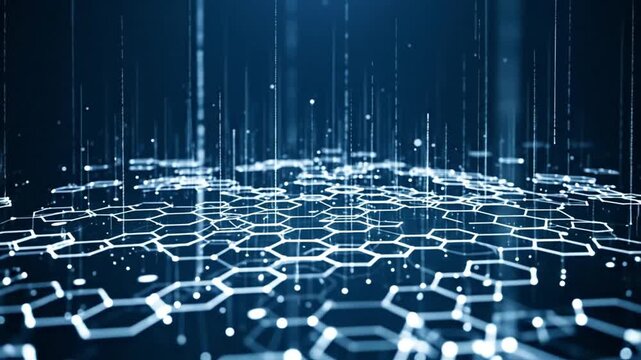 Abstract digital hexagonal network background with data visualization and technology elements
