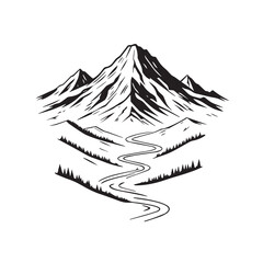 Black and White Mountain Illustration Image in Minimalist Line Art Style, Clean and Elegant Design
