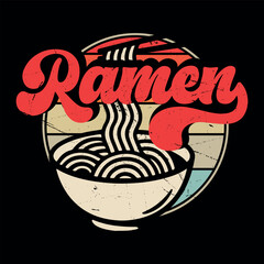 Powered By Ramen Funny Retro Vintage T-Shirt Design