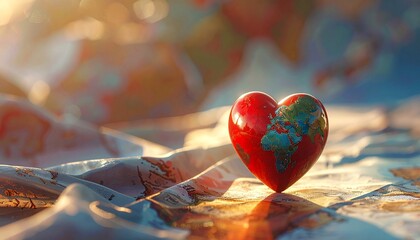 Heart shaped globe symbolizing global love and connection