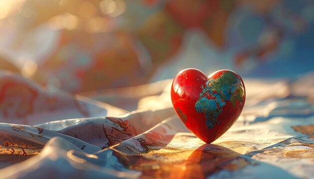 Heart shaped globe symbolizing global love and connection - Powered by Adobe