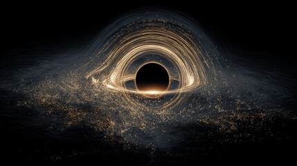Black hole warping spacetime, surrounded by a glowing accretion disk