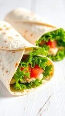 Freshly made chicken wraps filled with crisp lettuce and ripe tomatoes.