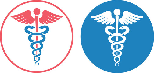 Vector art of caduceus medical symbol in red and blue circles