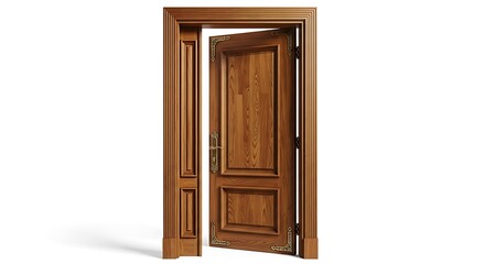 Ornate Wooden Doorway: Detailed Carvings and Warm Wood Grain Texture