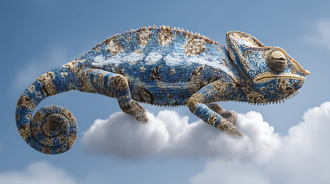 A chameleon apparently floating mid-air, as it crafts to match a cloudy blue sky (2)