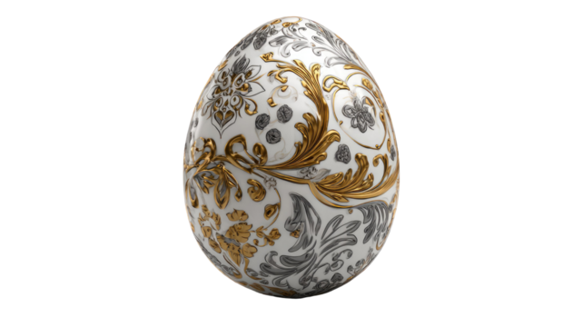 Ornate patterned egg with decorative intricate design traditional cultural holiday artistic handmade ornament isolated on white background