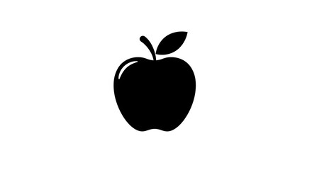 Fototapeta premium Black apple silhouette with leaf on white background simple graphic design