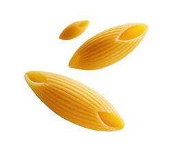 Golden pasta shapes in mid-air