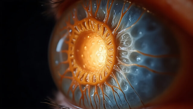 A microscopic image of a human cataract (lens opacity). The image shows the gradual darkening and opacification of the lens fibers. 