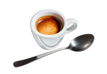 Espresso in a white cup with spoon