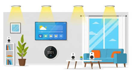 Smart Home with IoT Devices and Modern Technology Illustration