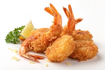 Deep fried shrimp on white background