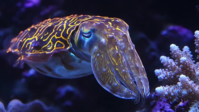 Cuttlefish displaying vibrant colors underwater coral reef marine life aquatic environment close-up nature's beauty