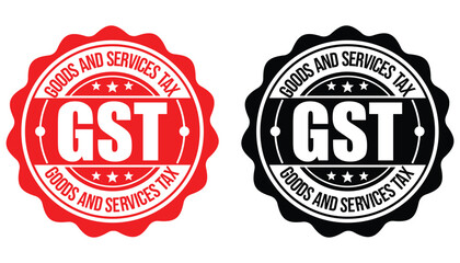 GST Logo Badge Design – Goods and Services Tax Icon Label in Red and Black Vector Style