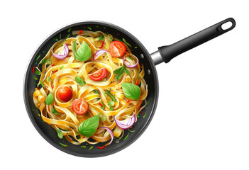 Frying Pan with Pasta and Vegetables