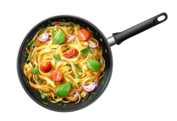 Frying Pan with Pasta and Vegetables