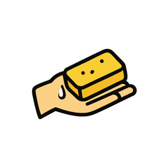 Simple Line Art Hand Holding Soap for Hygiene Illustration Graphic