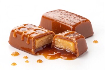 Caramel candy on white background