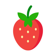 Simple flat design red strawberry with green leaves and yellow seeds