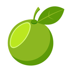 A simple stylized illustration of a bright green apple with a leaf