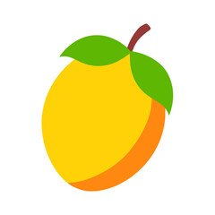 Vibrant mango fruit illustration with green leaves and stem