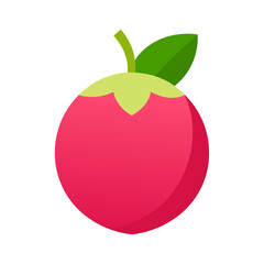 Simple flat design of a red fruit with green leaf and stem