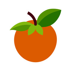 Simple flat design of an orange persimmon fruit with green leaves