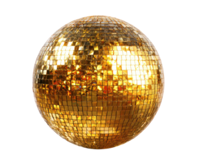 Golden disco ball, bright reflections