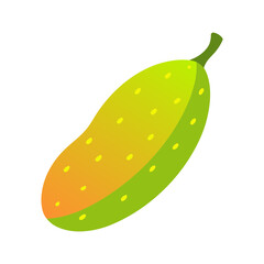 Stylized green and yellow cucumber with small yellow pips on transparent background