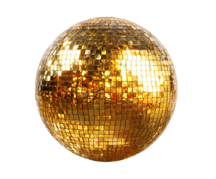 Golden disco ball, bright reflections