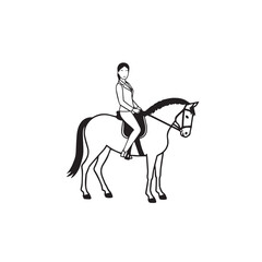 Black and white line art of a beautiful woman with perfect body riding horse elegant minimalist illustration