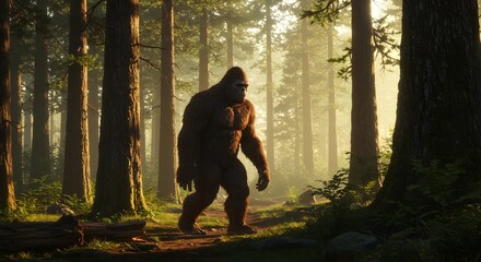 Large ape walking in forest