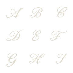 set of pearly calligraphic letters A to I