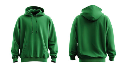 Front and back view of a green hoodie