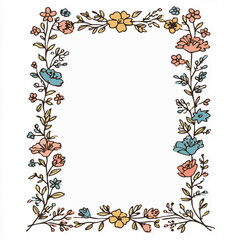 Obraz premium Handdrawn Floral Frame With Colorful Flowers Border Decorative Illustration
