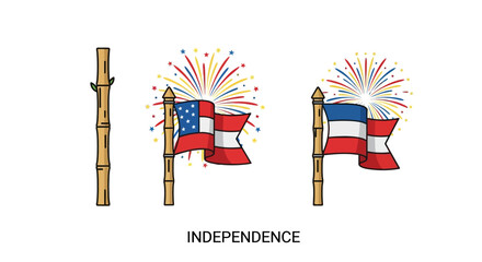 Vector Illustration of Independence Flags with Fireworks for Patriotic Design