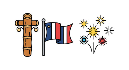 Vector Illustration of Independence Day with the Acadiana Flag Bamboo and Fireworks Design