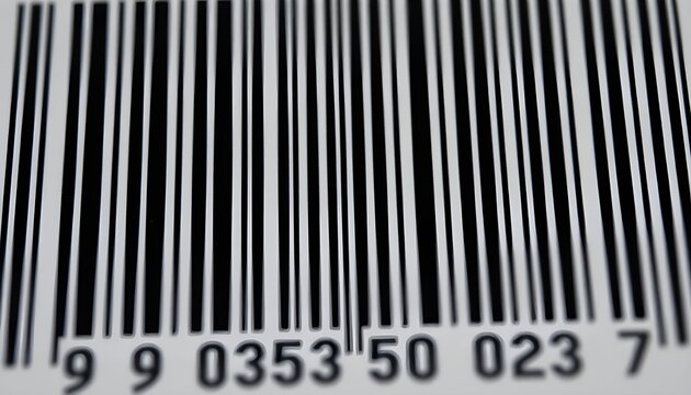 Close-up of a barcode with black and white vertical lines, showing numerical digits.