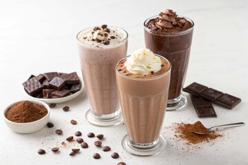 Chocolate smoothies milkshake on white background
