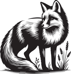 Fox in Black & White – Minimalist, Artistic, Wildlife Silhouette