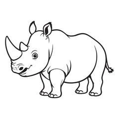 Obraz premium A simple charming black and white illustration of a rhinoceros with a single horn perfect for coloring pages